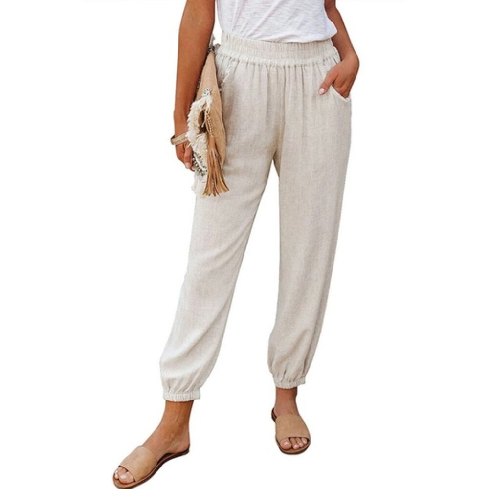 Paper-bag Waist Joggers with Pockets in Ivory